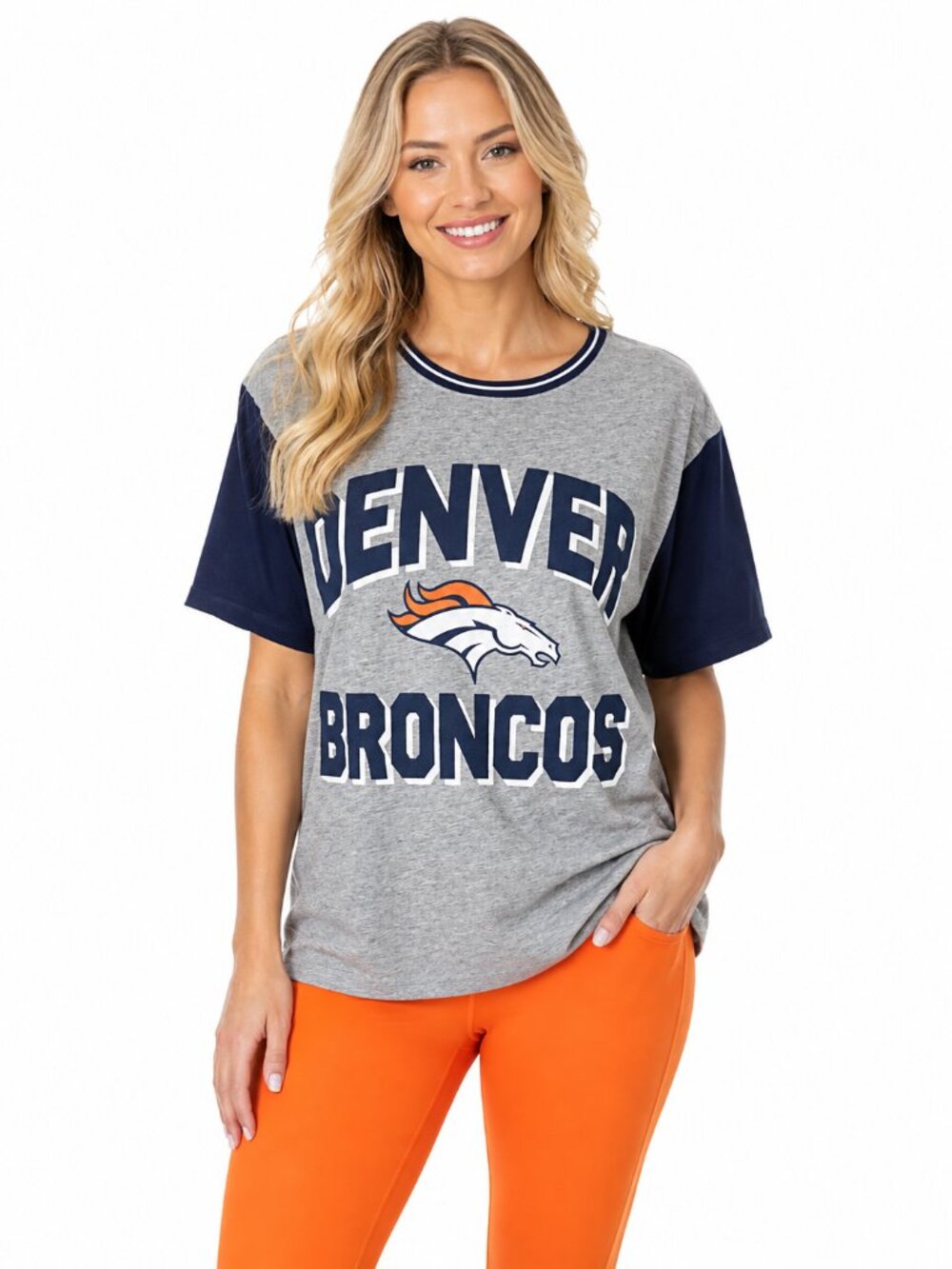 Denver Broncos Womens T Shirt Size Small Slate Gray '47 Brand Ziggy Crop Tee